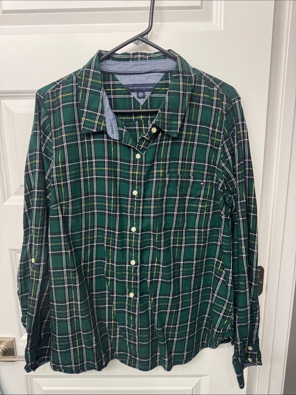 Tommy Hilfiger Green Plaid Button-Down Shirt with Yellow Accents